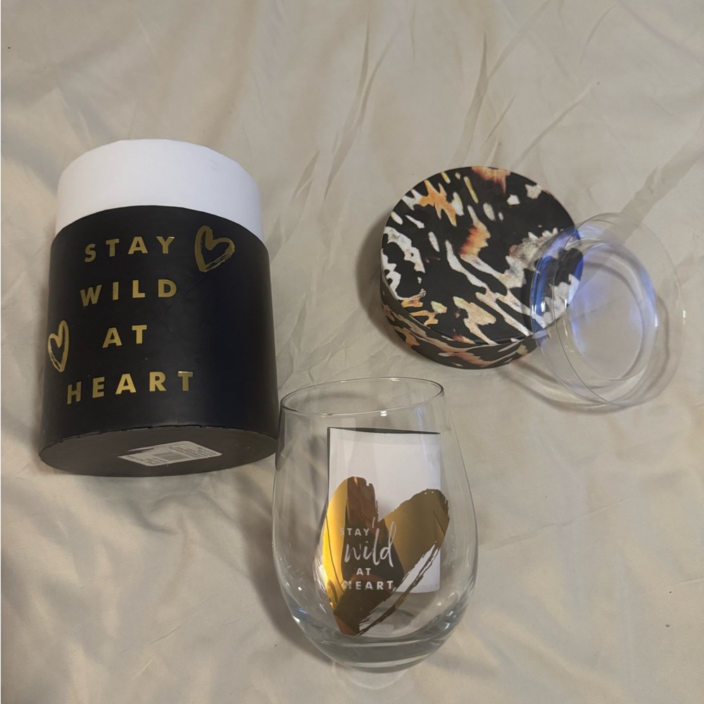 Stay Wild at Heart Wine Glass with Black and Gold Accents